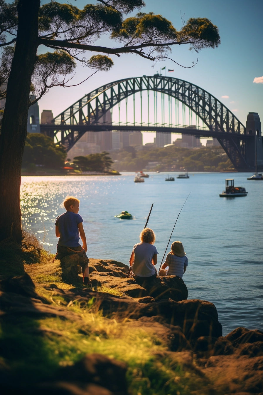 Kids Fishing By The Harbour Bridge
